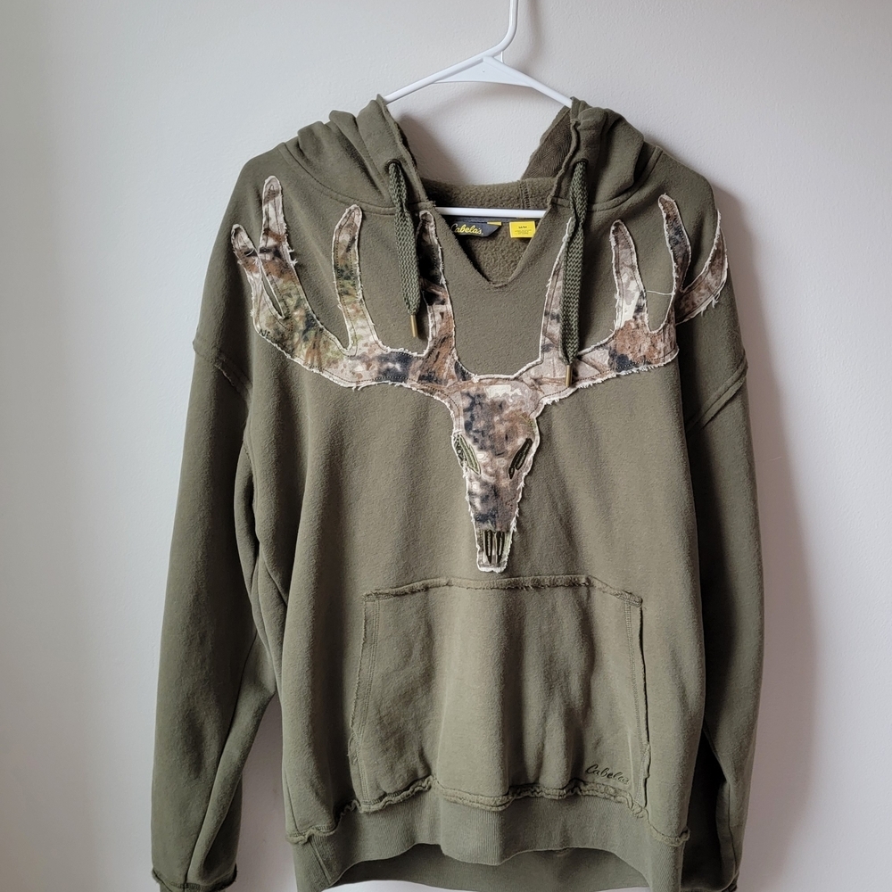 Cabela's Men's Olive Green Deer Antler Hoodie Size M.
